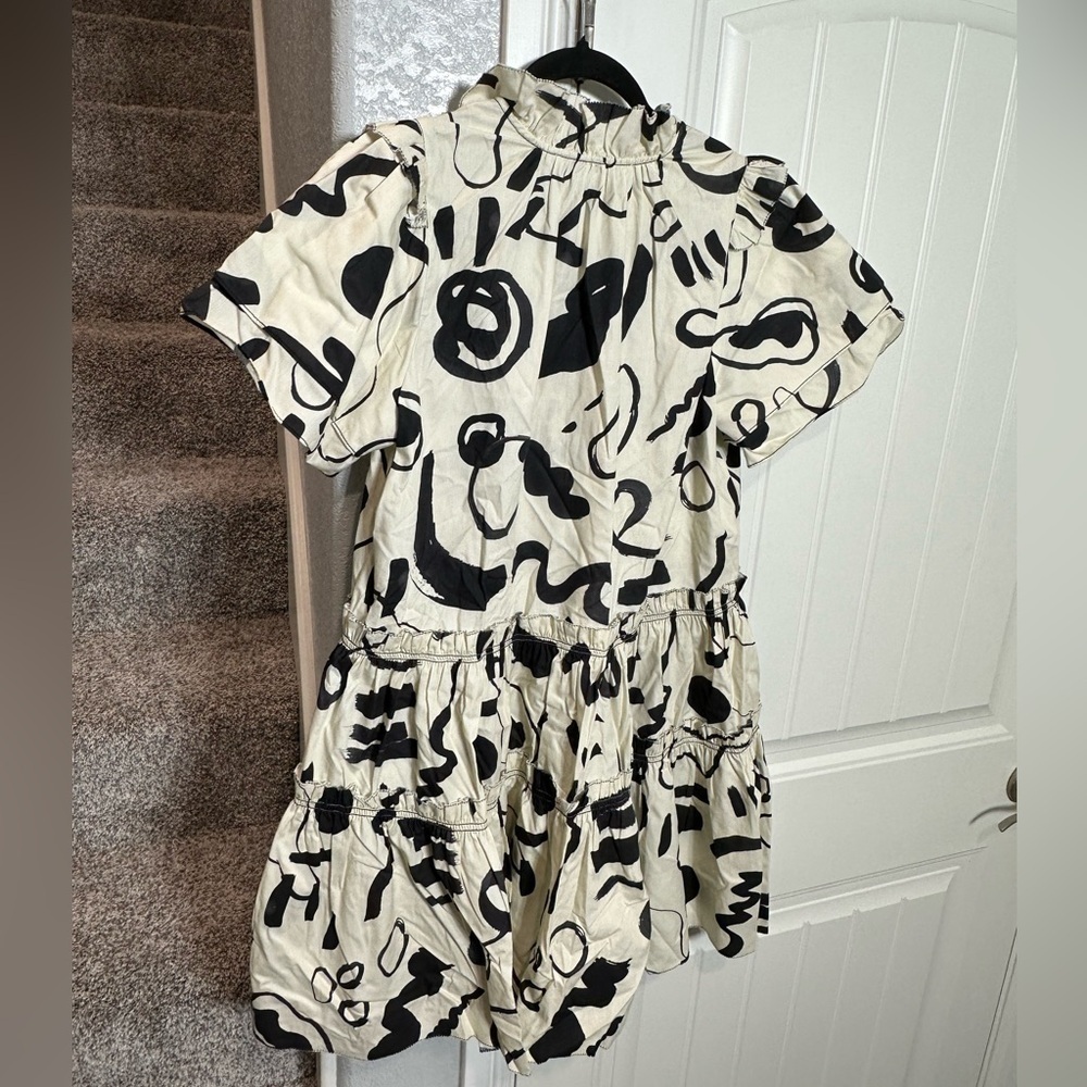 Hunter Bell Merritt Mini Dress Abstract Ink Line Cotton Ruffle - Picture 4 of 15